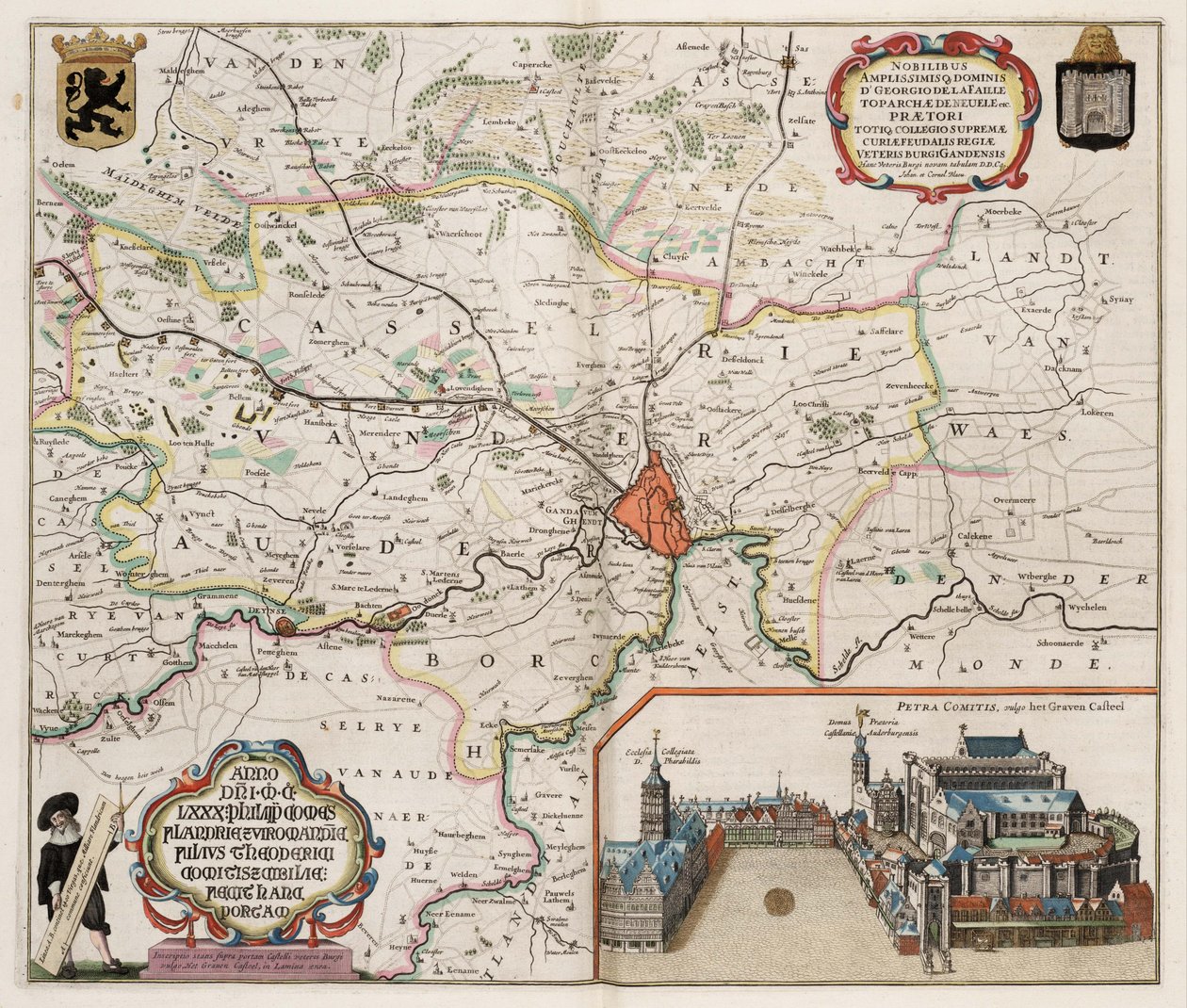 Mapa okolic Gandawy, Belgia autorstwa J.Blaeu