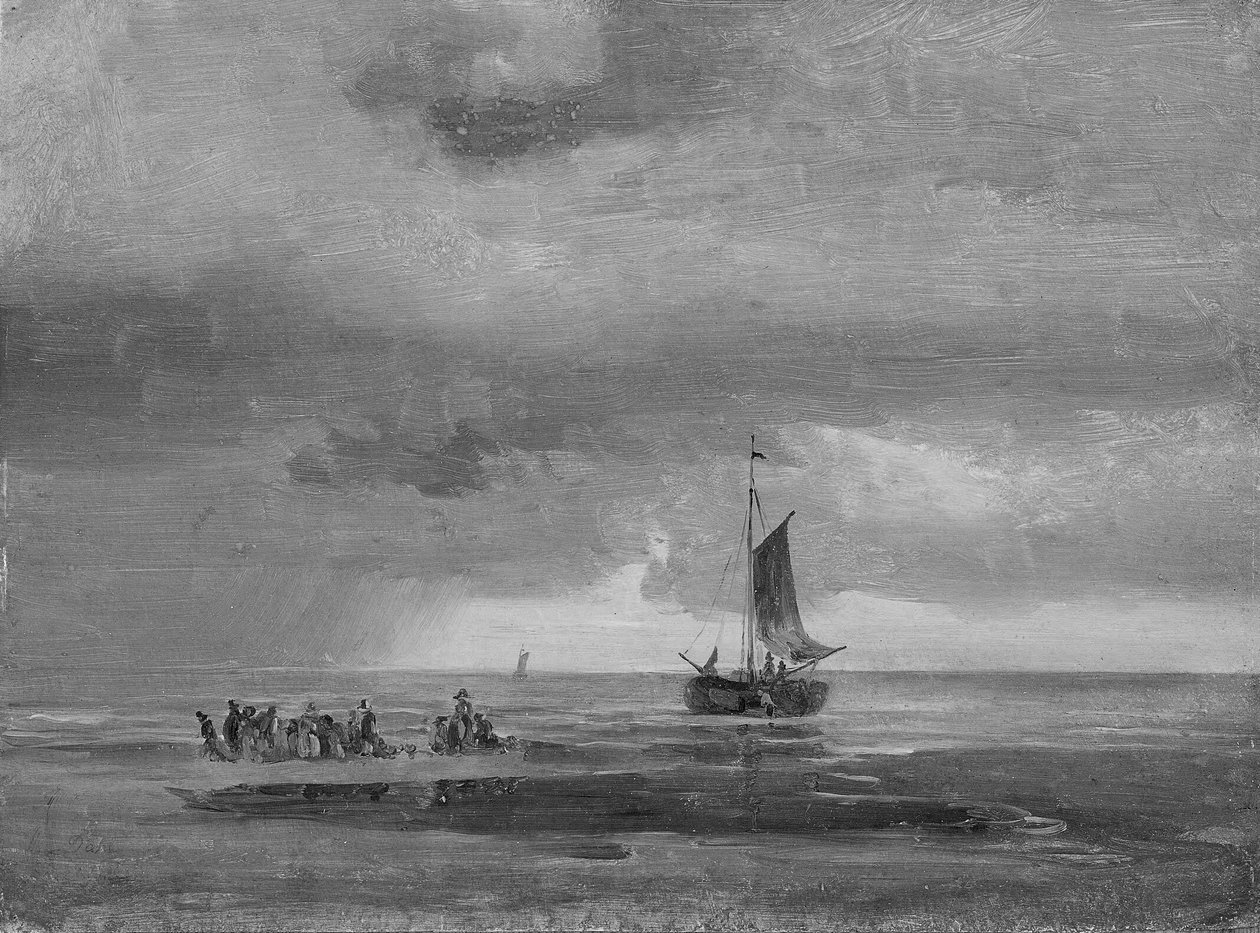 Płaska plaża przy zachodzie słońca autorstwa Johan Christian Dahl