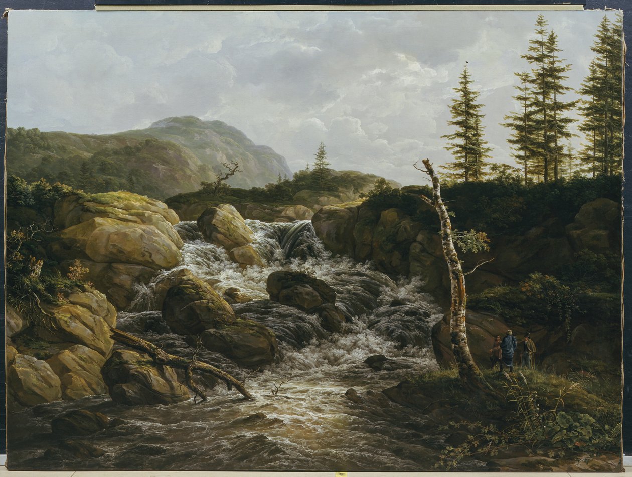 Górzysty krajobraz z wodospadem, Norwegia autorstwa Johan Christian Dahl