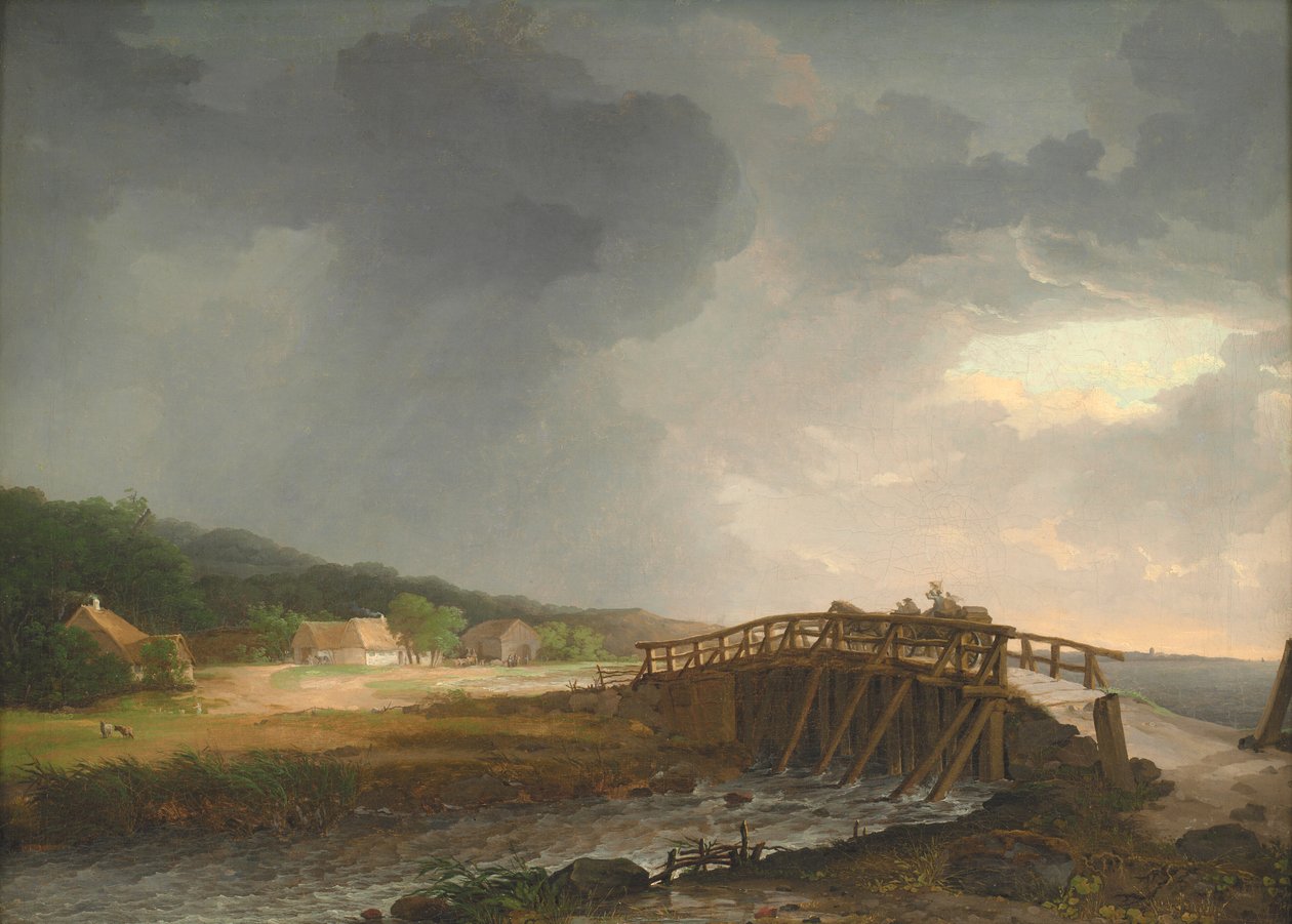 Most na rzece Tryggevælde z widokiem na Køge, Zelandia autorstwa Johan Christian Dahl