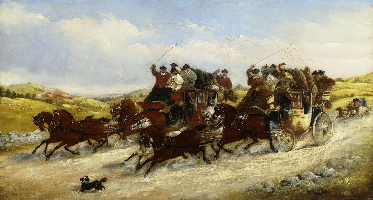 Wyścig z Liverpoolu do Manchesteru z polowaniem poza nim, 1880 r autorstwa J.C. Maggs