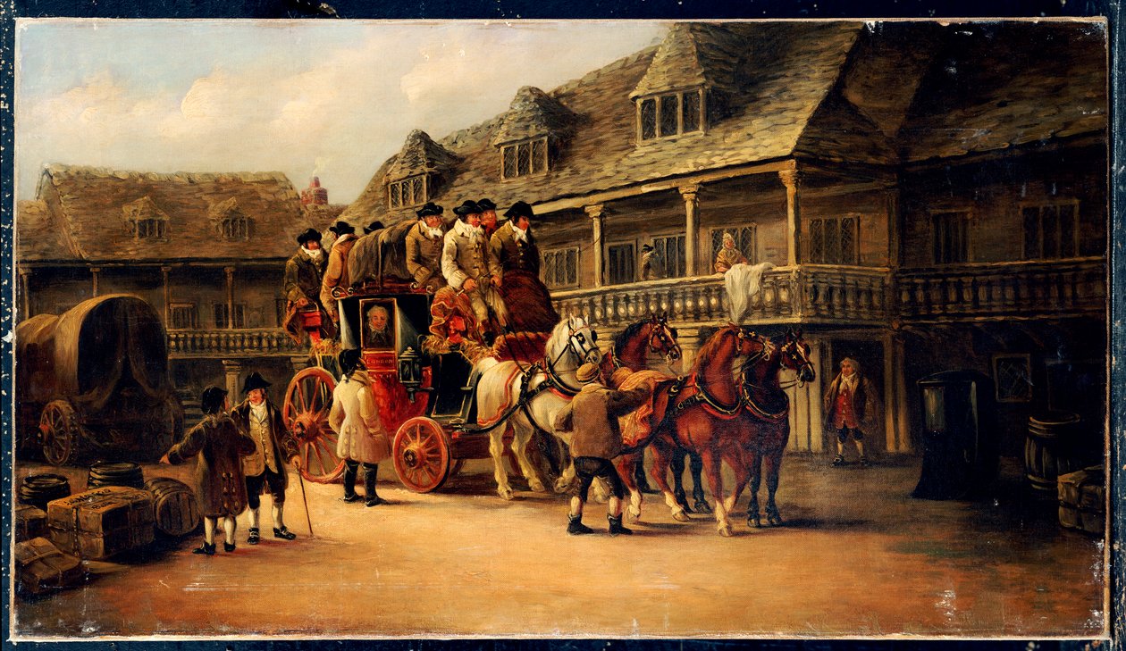 Wejście na pokład autokaru do Londynu, 1879 autorstwa J.C. Maggs