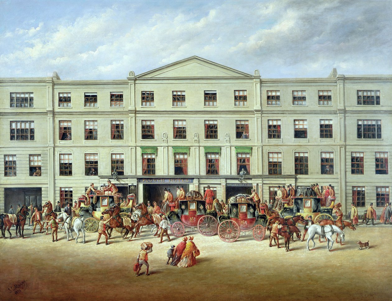 Zmiana koni przed Plough Inn, Cheltenham, 1870 autorstwa J.C. Maggs