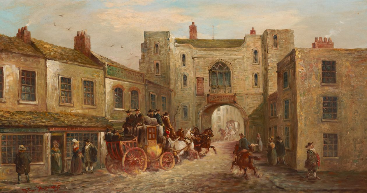 Brama Św. Jana od północy z karocą i końmi, 1880 autorstwa J.C. Maggs