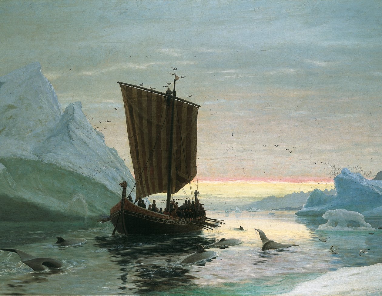 Erik Röde odkrywa Grenlandię, 1875 autorstwa J.E. Carl Rasmussen
