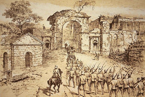 Generał Outram wkraczający do obrony rezydencji w Lucknow, 25 września 1858 r., na czele oddziału ratunkowego Havelocka (lito) autorstwa J.F. (after) Weedon