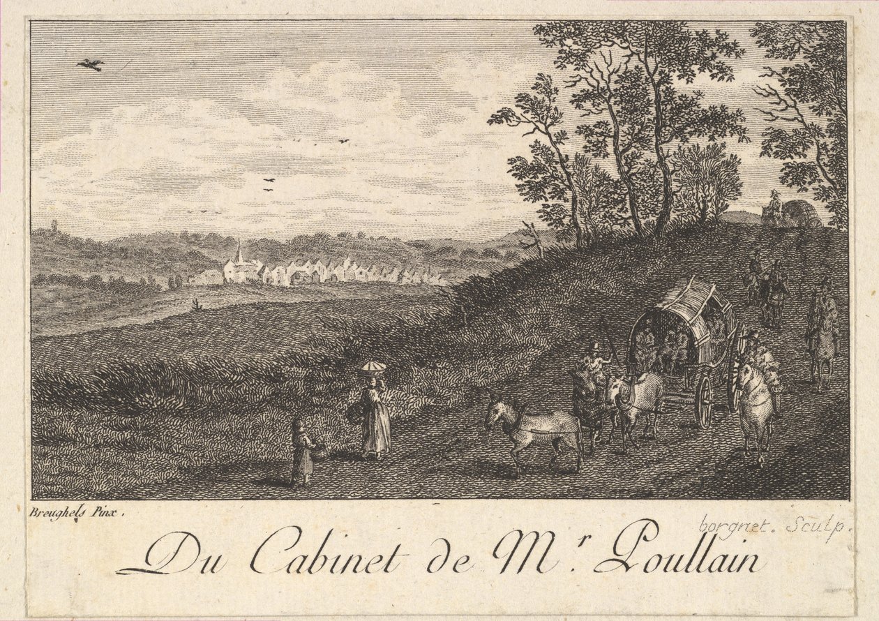 Pejzaż z wózkiem po obrazie w gabinecie pana Poullaina, 1780 r. autorstwa JF Borgnet