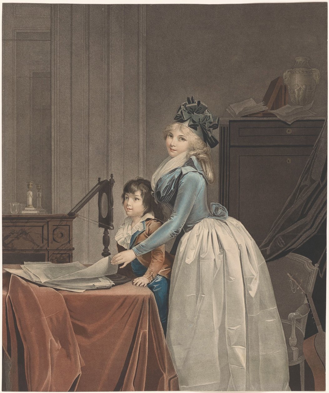 Portret Louise Sébastienne Gély z pasierbem za lustrem optycznym optyka autorstwa J.F. Cazenave
