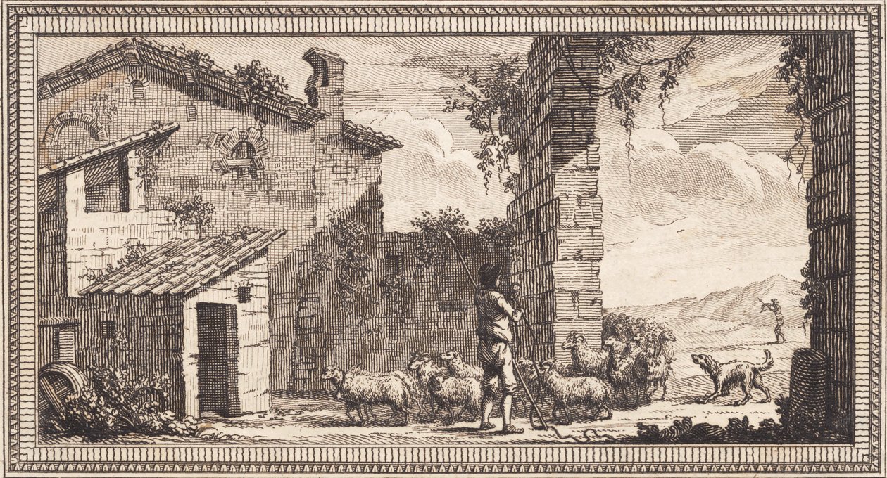 Pasterz z owcami i kozami autorstwa J.F. Clemens