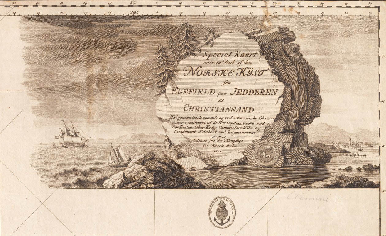„Specjalna mapa części wybrzeża Norwegii od Egefield na Jedderen do Christiansand” autorstwa J.F. Clemens