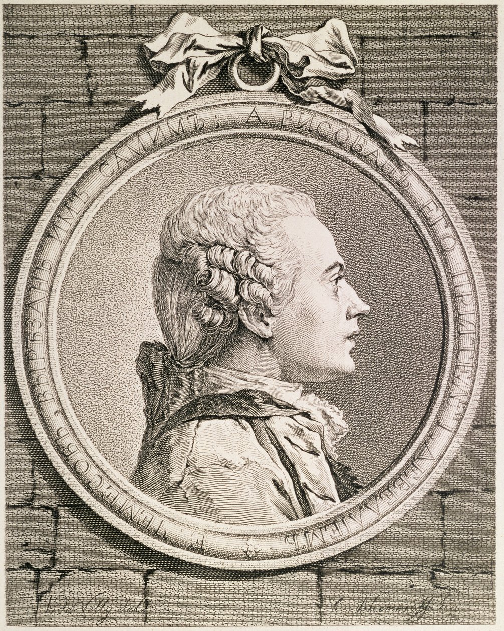 Portret Jewgrafa Pietrowicza Czemesowa, rytowany przez modela, 1764-5 (akwaforta suchą igłą) autorstwa J.L. Devilly