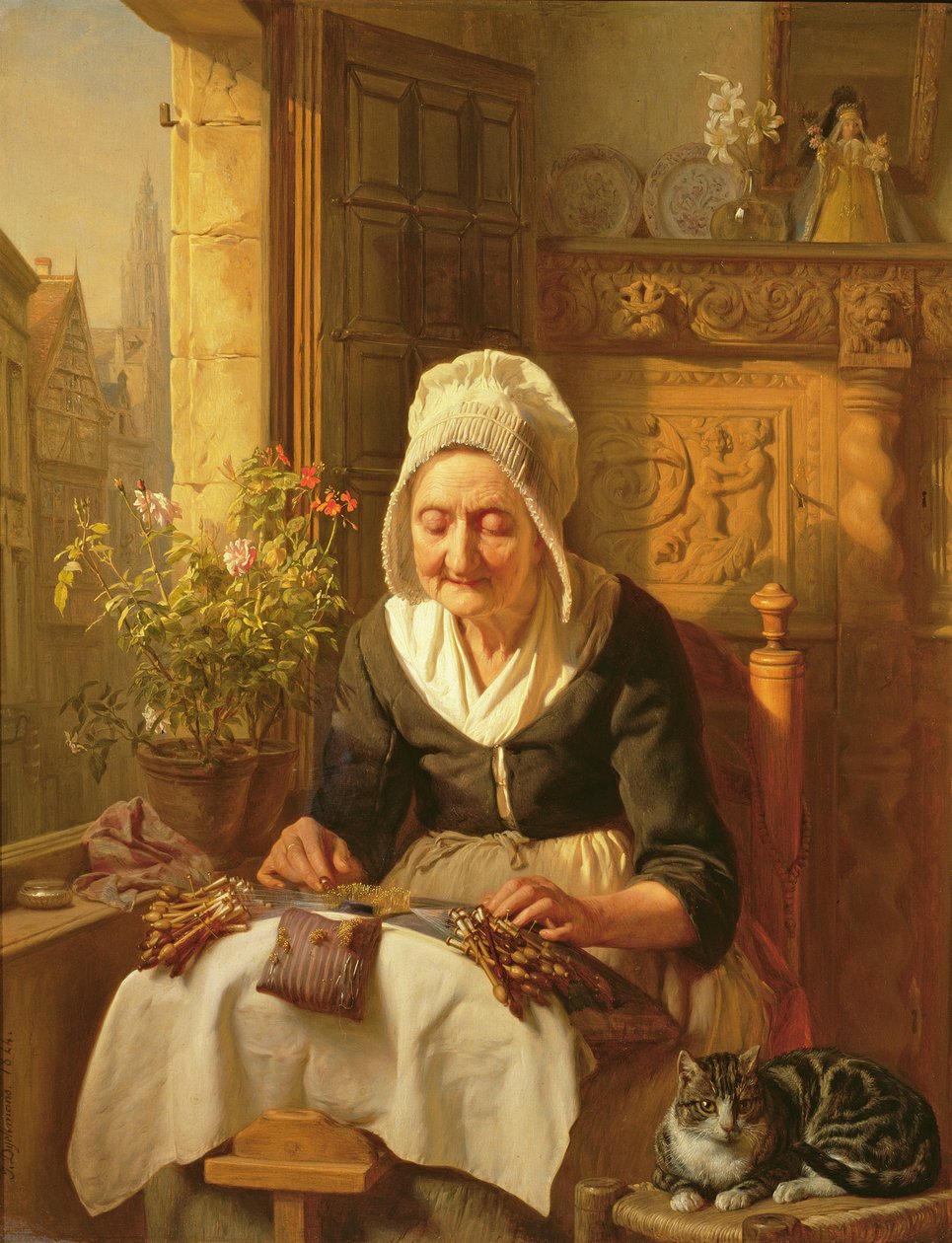 Stara koronkarka, 1844 (panel) autorstwa J.L. Dyckmans