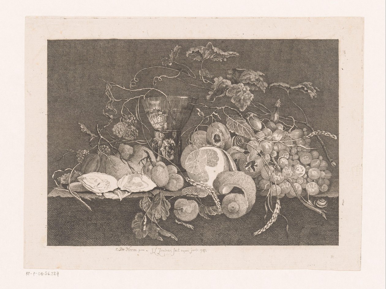 Martwa natura z owocami i ostrygami Galerie des peintres flamands, hollandais et allemands de Le Brun (tytuł serii) autorstwa J.L.L.C. Zentner