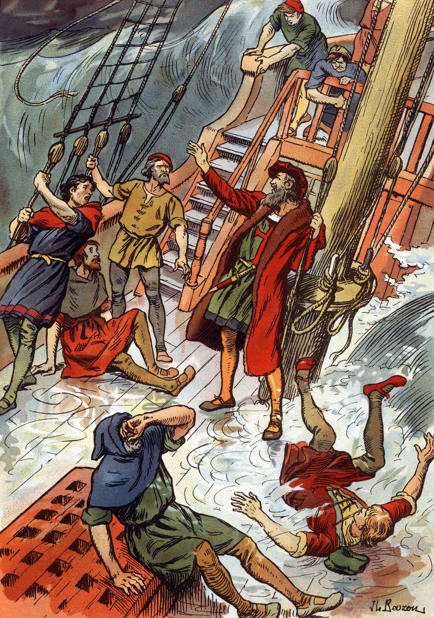Vasco de Gama tutaj podczas burzy na Przylądku Dobrej Nadziei w Republice Południowej Afryki autorstwa J.L Beuzon (fl.1880 1940)