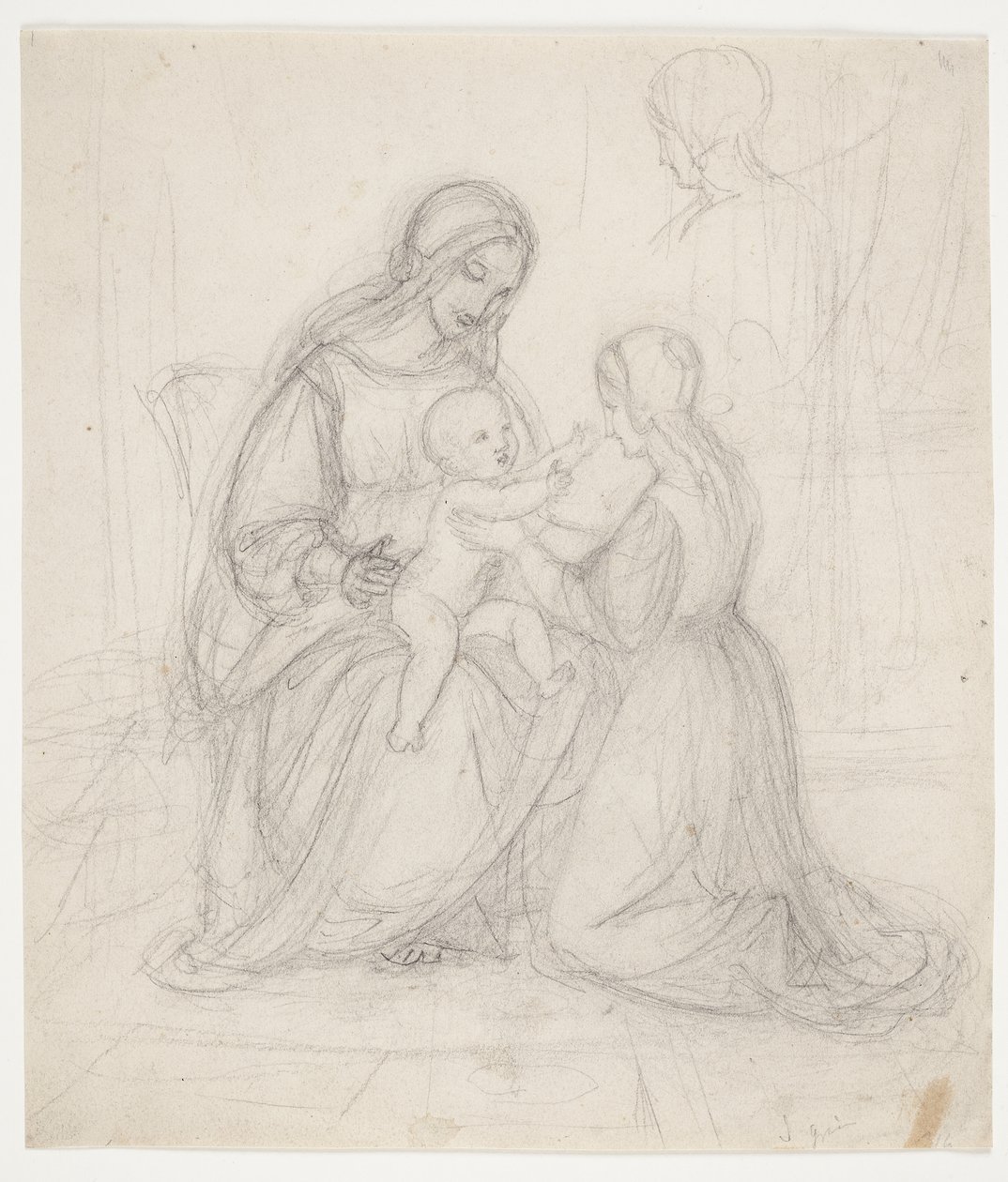 Siedząca Madonna z dzieckiem i klęczącą kobietą autorstwa J.L. Lund