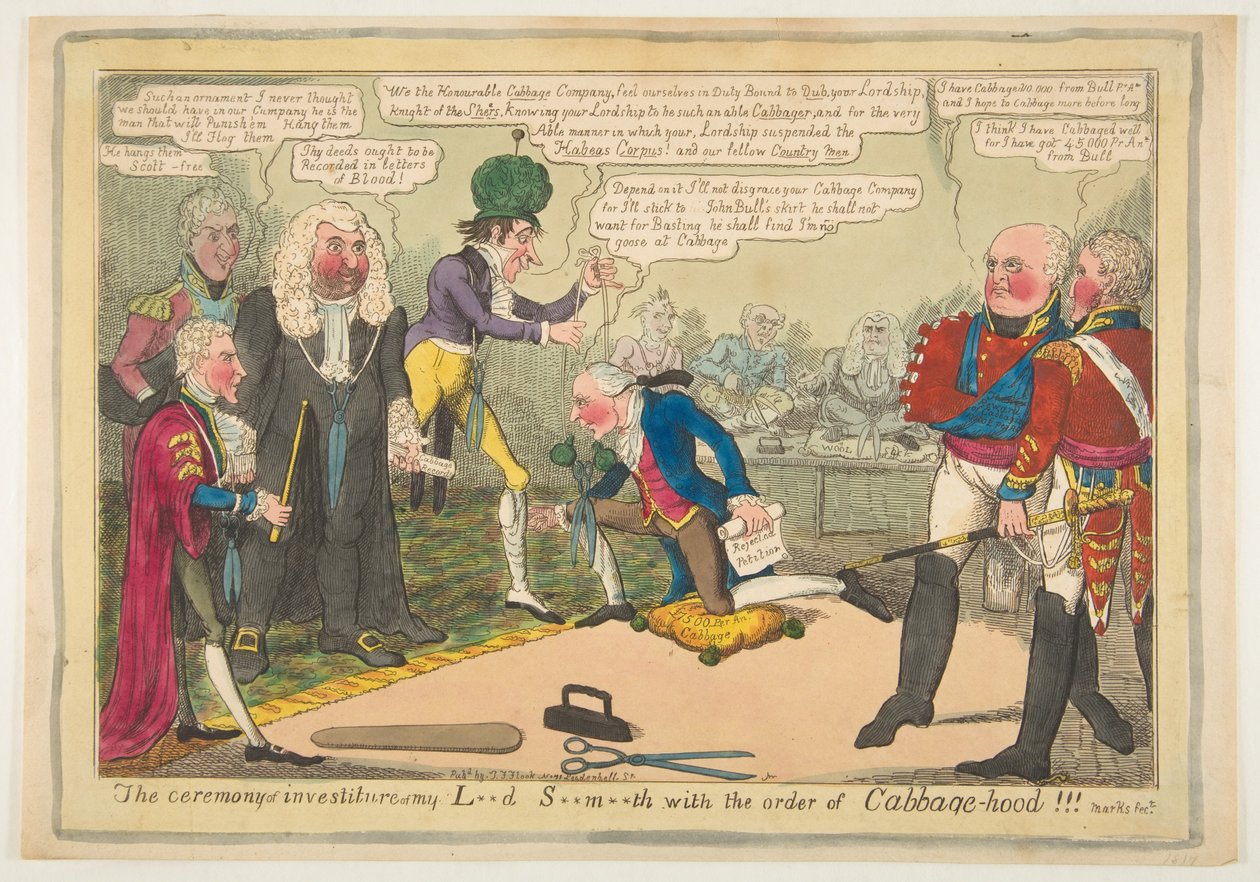 Ceremonia Inwestytury My L**d S**m** z Orderem Kapuściana, ca. Czerwiec 1819. autorstwa JL Marks