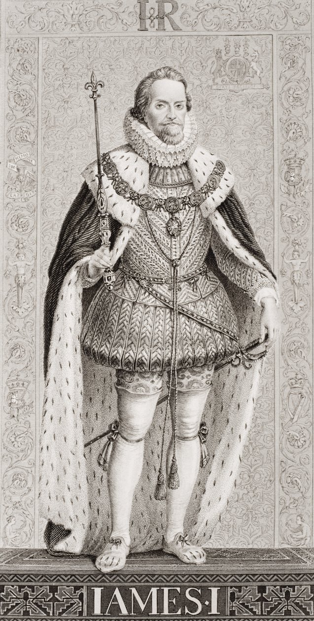 Jakub I (1566-1625) z „Illustrations of English and Scottish History” Tom I autorstwa J.L. Williams
