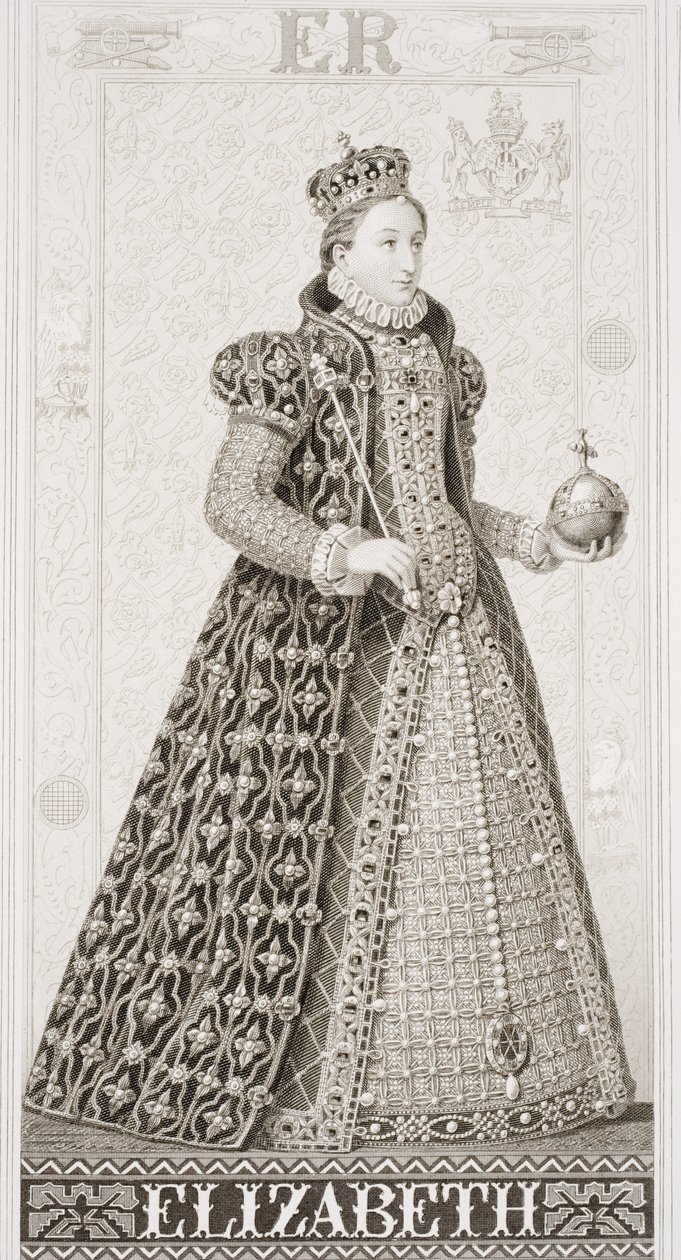 Królowa Elżbieta I (1533-1603) z „Ilustracji historii angielskiej i szkockiej” Tom I autorstwa J.L. Williams