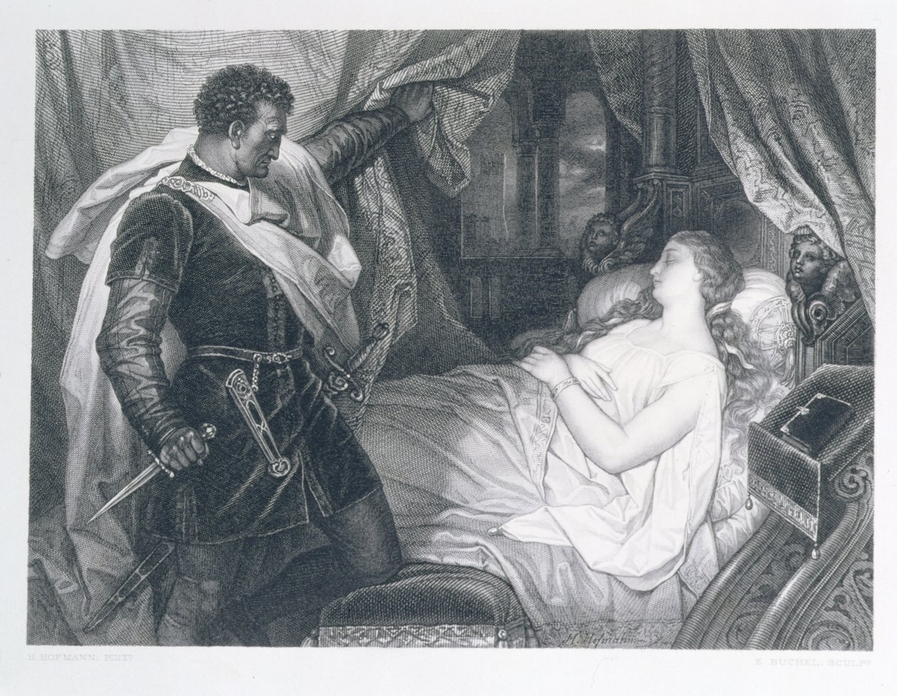 Otello i Desdemonda, grawerowane przez Eduarda Buchela (1835-1903) autorstwa J.M.F. Heinrich