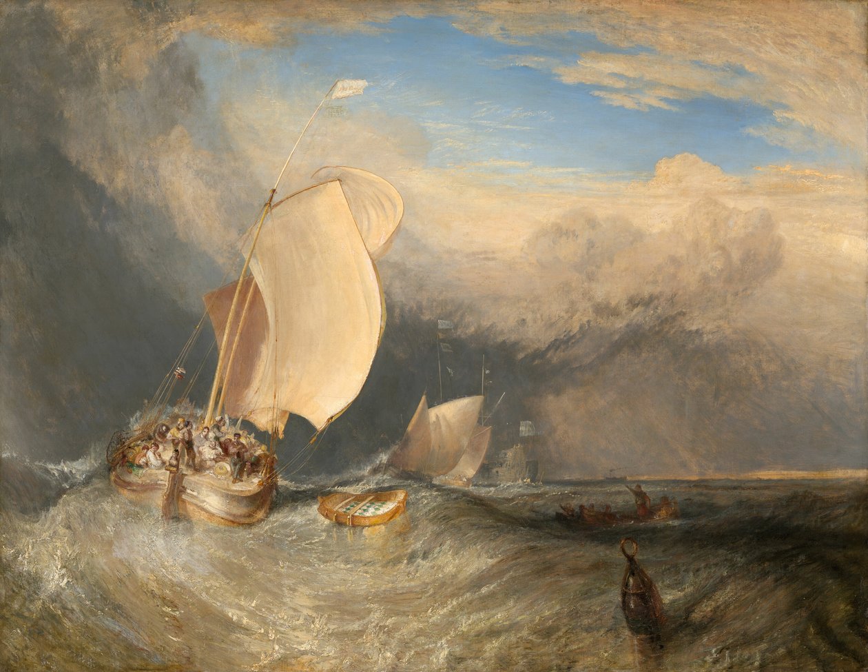 Łodzie rybackie z handlarzami targujące się o ryby, 183738. autorstwa Joseph Mallord William Turner