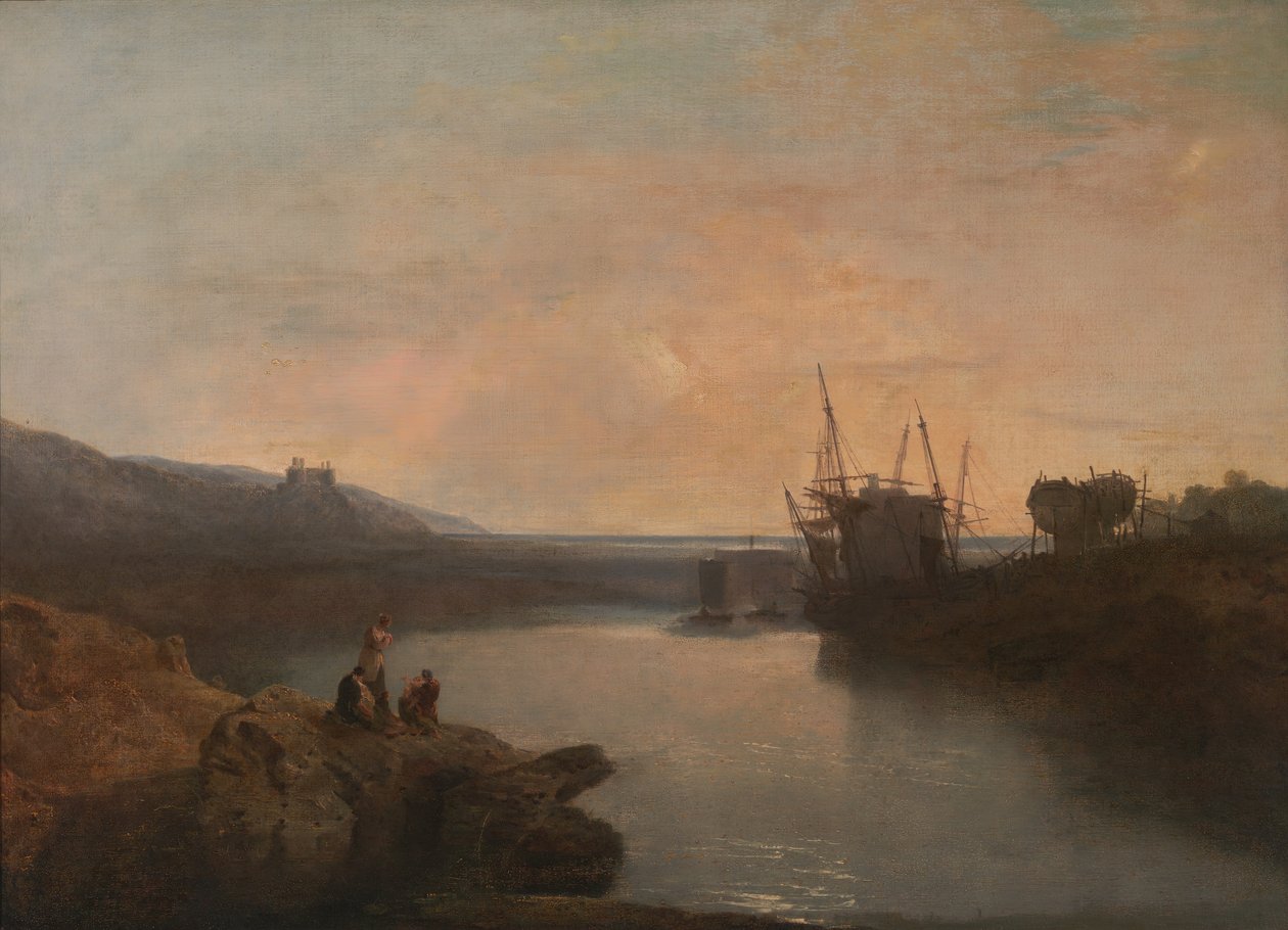 Zamek Harlech, z promu Tygwyn, Zmierzch letniego wieczoru, 1799. autorstwa Joseph Mallord William Turner