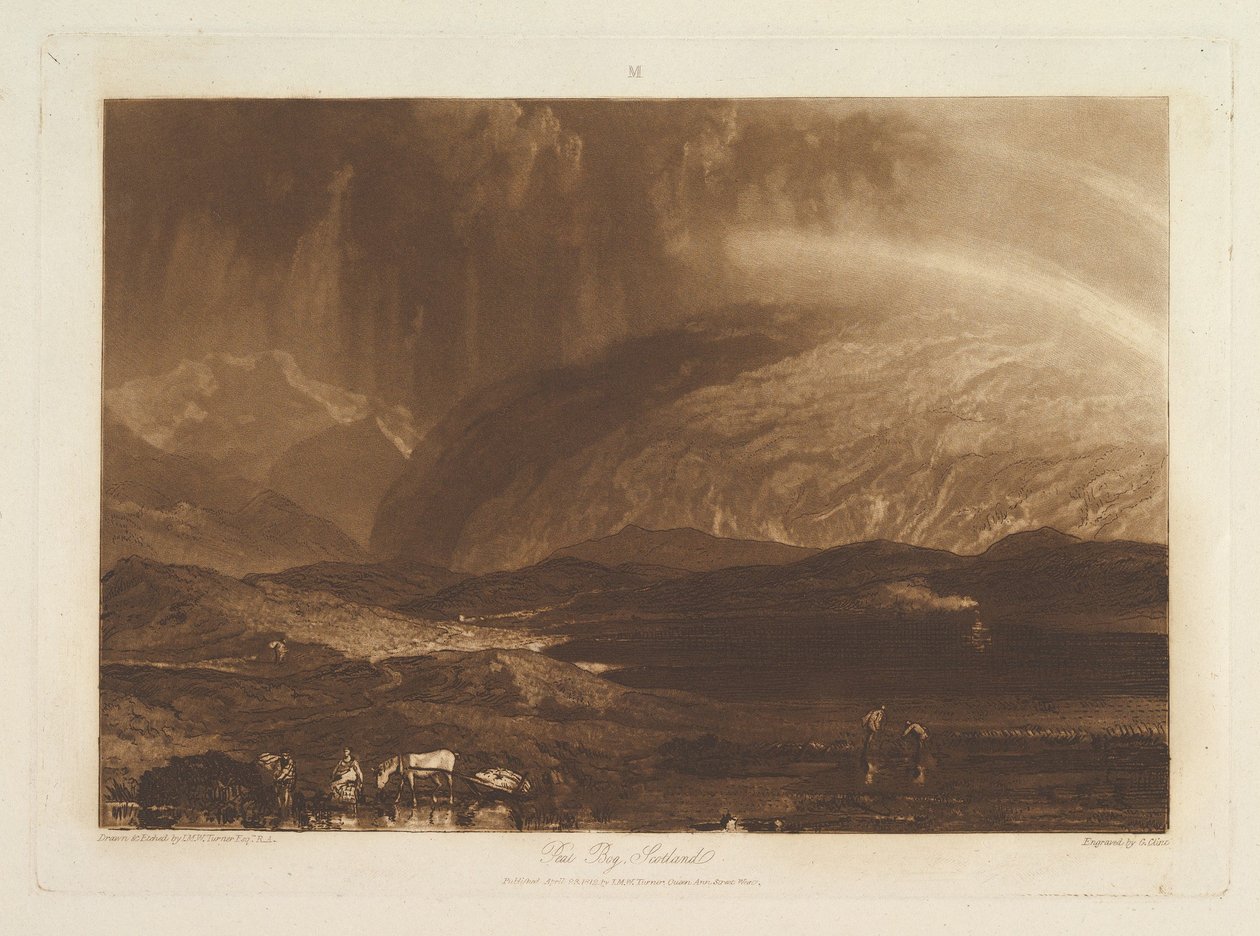 Torfowisko, Scotland Liber Studiorum, cz. IX, tablica 45, 23 kwietnia 1812 r. autorstwa Joseph Mallord William Turner
