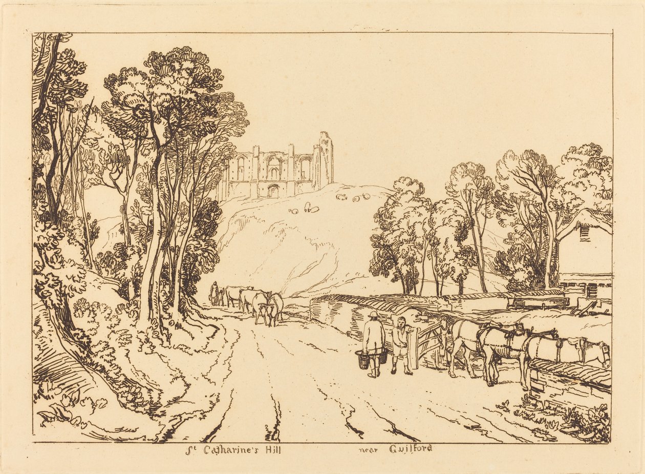 Wzgórze Świętej Katarzyny w pobliżu Guilford, opublikowane w 1811 r. autorstwa Joseph Mallord William Turner