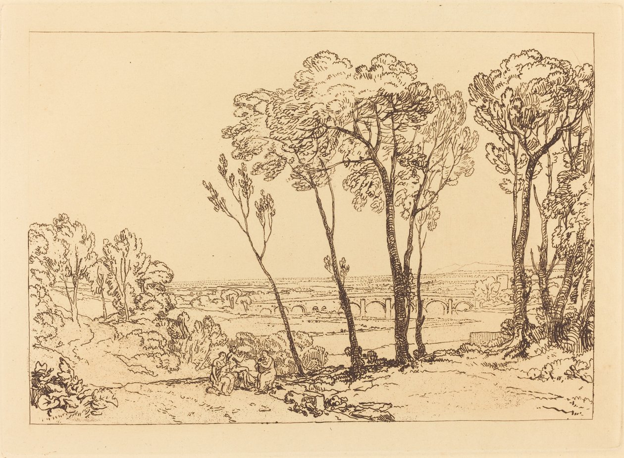 The Bridge in Middle Distance, opublikowana w 1808 roku. autorstwa Joseph Mallord William Turner