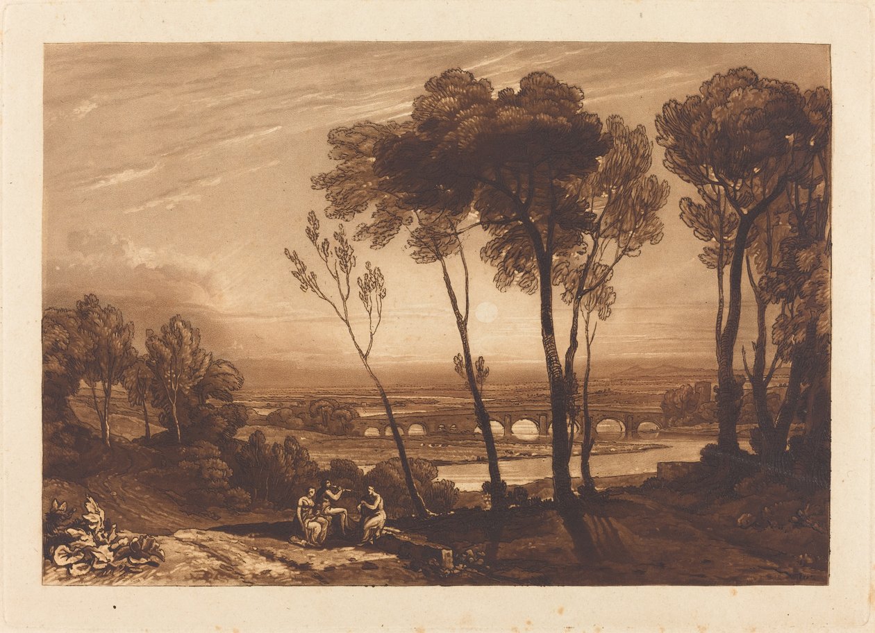 The Bridge in Middle Distance, opublikowana w 1808 roku. autorstwa Joseph Mallord William Turner