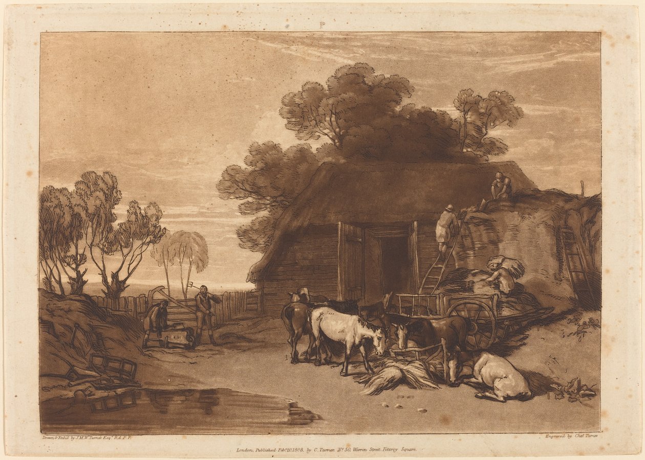 The Straw Yard, opublikowane w 1808 roku. autorstwa Joseph Mallord William Turner