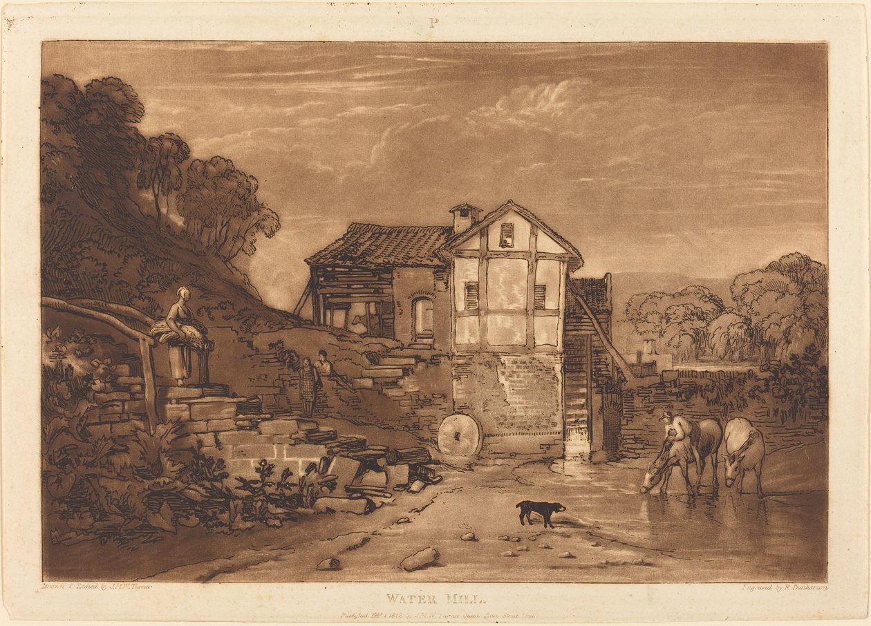 Młyn wodny, opublikowany w 1812 r. autorstwa Joseph Mallord William Turner
