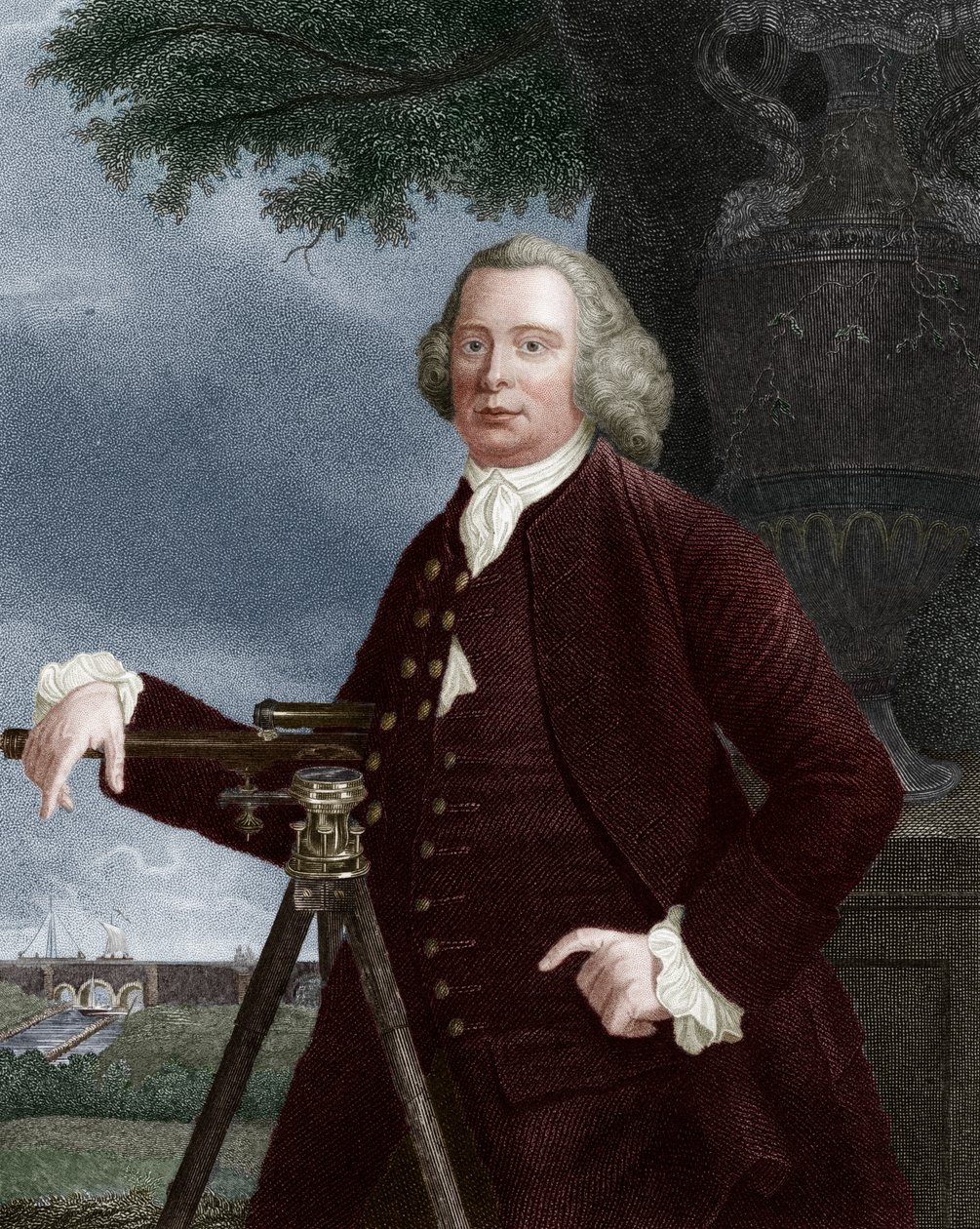 James Brindley, XVIII-wieczny angielski inżynier budownictwa i budowniczy kanałów, 1836. autorstwa JT Wedgwood