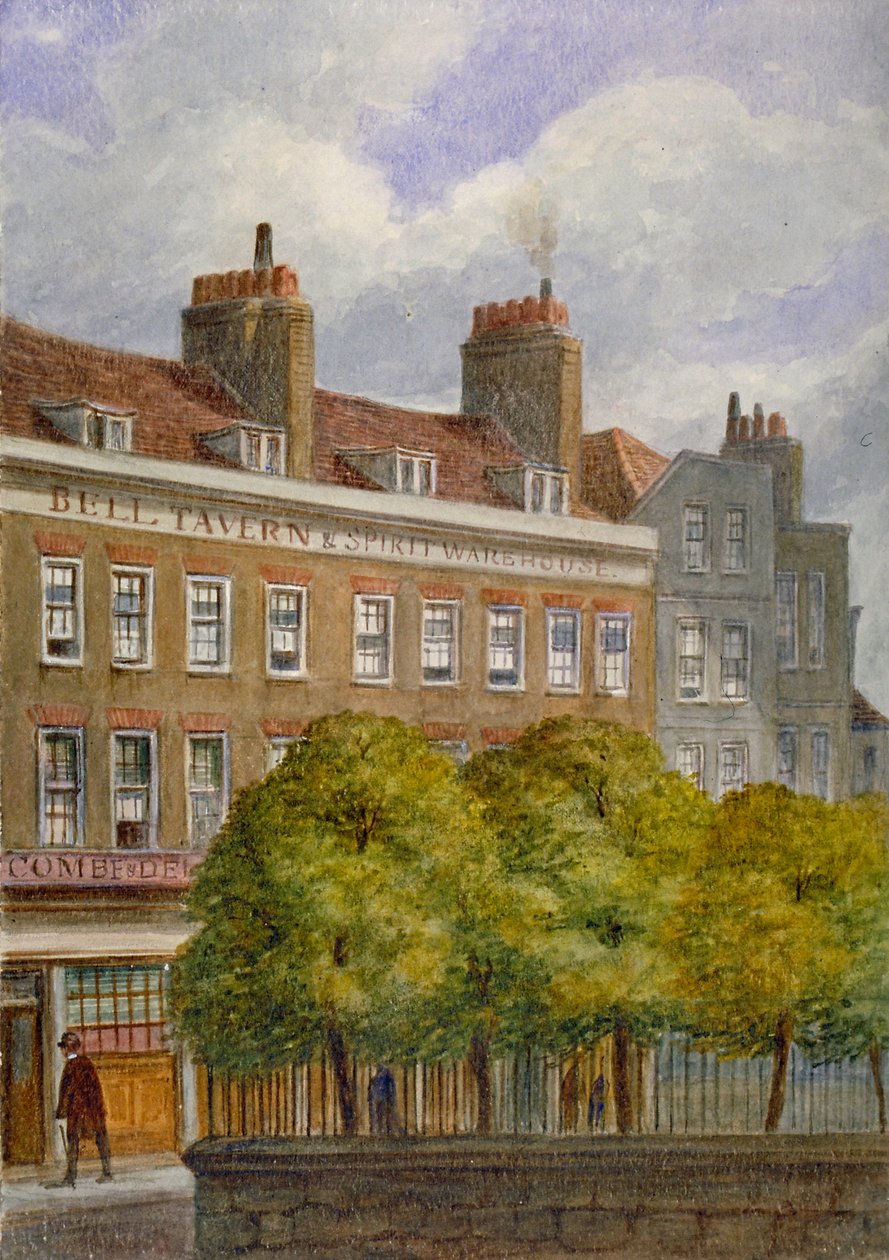 Widok Bell Tavern, Church Row, Aldgate, City of London, 1870. autorstwa JT Wilson