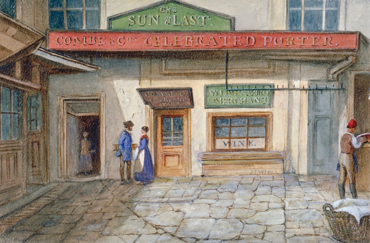 Widok na słońce i ostatnią karczmę na Newgate Market, Paternoster Square, City of London, 1867 autorstwa JT Wilson