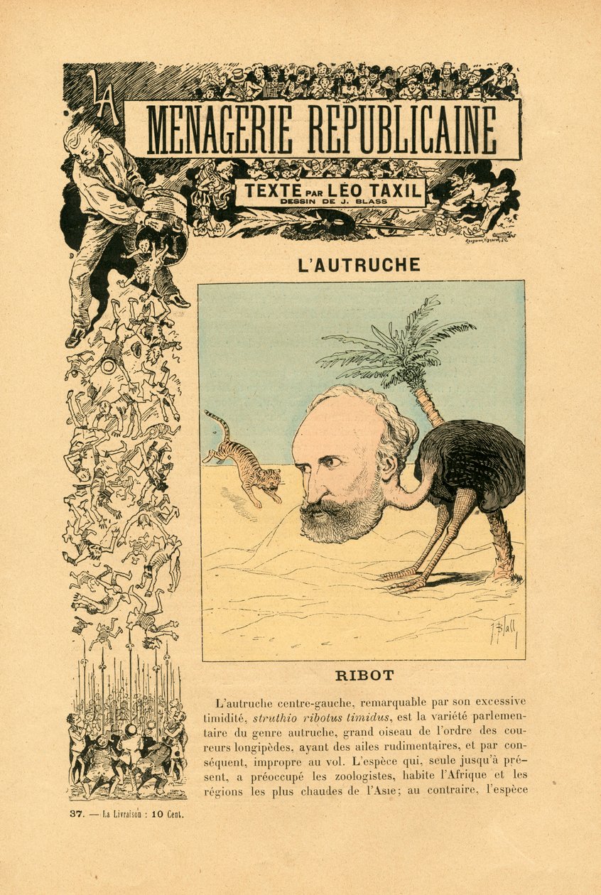 Menagerie Republicaine Humorystyczna galeria głównych bohaterów III RP, nr 37, Satirique en Couleurs autorstwa J. (1847 1892) Blass