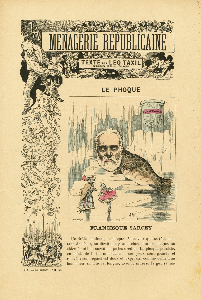 Ilustracja J. Blassa (1847-1892) w Menagerie Republicaine Humorystyczna galeria głównych bohaterów III Republiki autorstwa J. (1847 1892) Blass