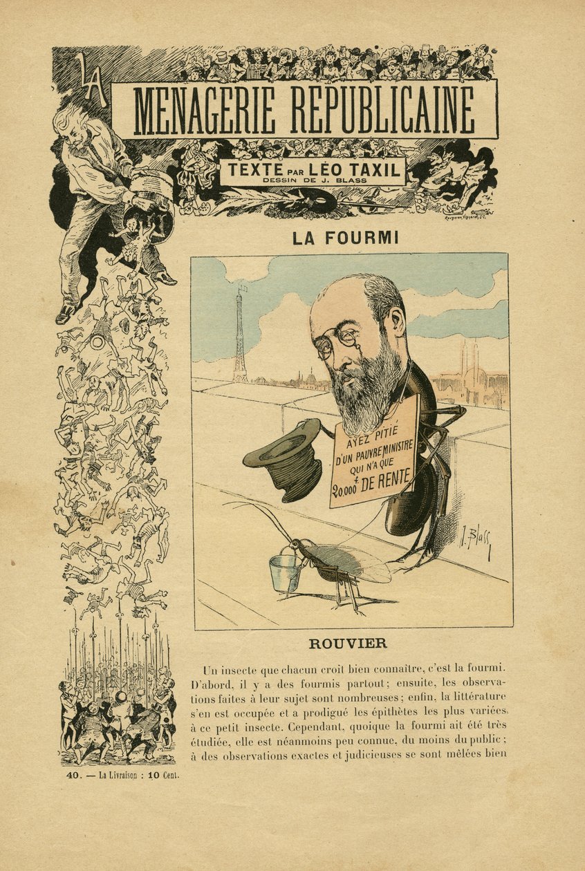 Ilustracja J. Blassa (1847-1892) w Menagerie Republicaine Humorystyczna galeria głównych bohaterów III Republiki, nr 40 autorstwa J. (1847 1892) Blass