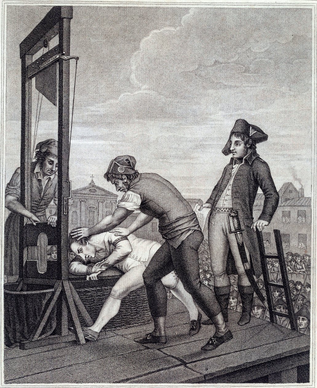 Egzekucja Maksymiliana de Robespierre (1758-1794) została zgilotynowana 28.07.1794 na Place de la Concorde Grawerowanie Jamesa Idnarpila wg J. Beysa. ok. 1799. Paryż, Muzeum Carnavalet autorstwa J. (after) Beys
