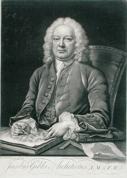 Portret Jamesa Gibbsa (1682-1754) grawerowany przez Jamesa McArdella (c.1729-65) (grawerowanie) autorstwa J. (after) Williams
