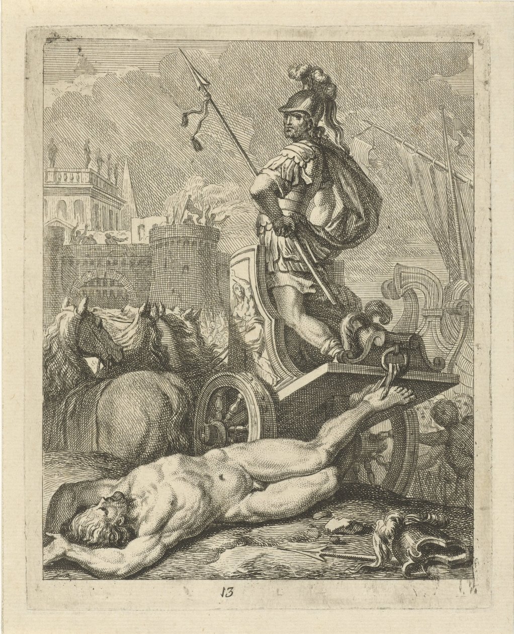 Achilles ze zwłokami Hectora za jego rydwanem Sceny z życia Achillesa (tytuł serii) Vitam et mortem Achilli (tytuł serii) autorstwa J. Alexander Janssens