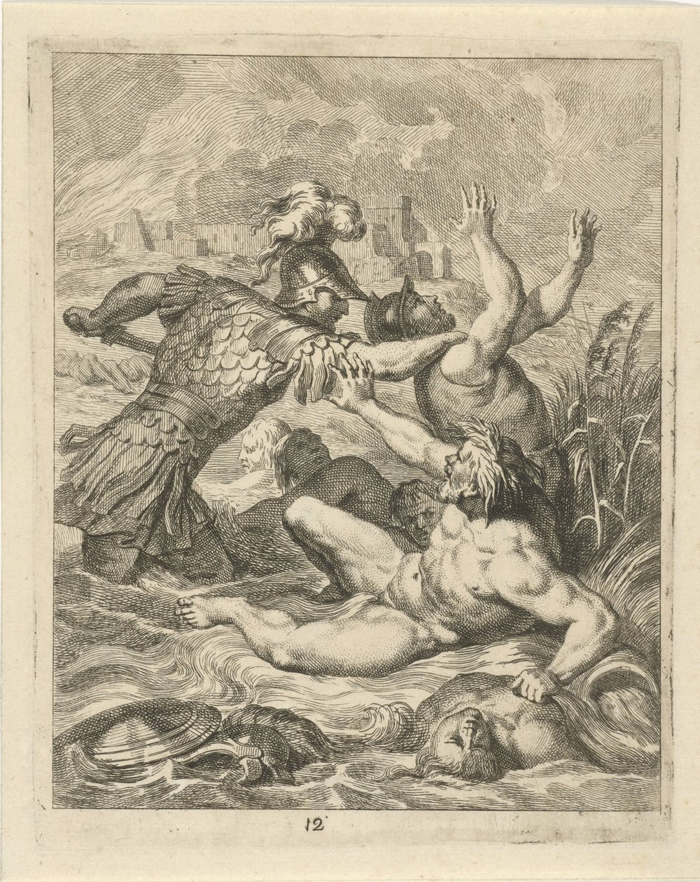 Achilles walczy z bogiem rzeki Skamander Sceny z życia Achillesa (tytuł serii) Vitam et mortem Achilli (tytuł serii) autorstwa J. Alexander Janssens