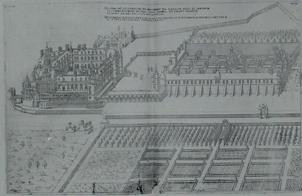 Chateau de Gaillon i ogrody, z "Les Plus Belles Bastiments de France", wyd. 1570 (rycina) autorstwa J. Androuet  Ducerceau