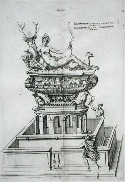 Projekt fontanny, z "Les Plus Belles Bastiments de France", wyd. 1570 (rycina) autorstwa J. Androuet  Ducerceau