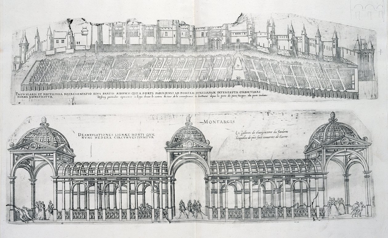 Widoki Montargis, z "Les Plus Belles Batiments de France", opublikowane w latach 70-tych XV wieku autorstwa J. Androuet Ducerceau