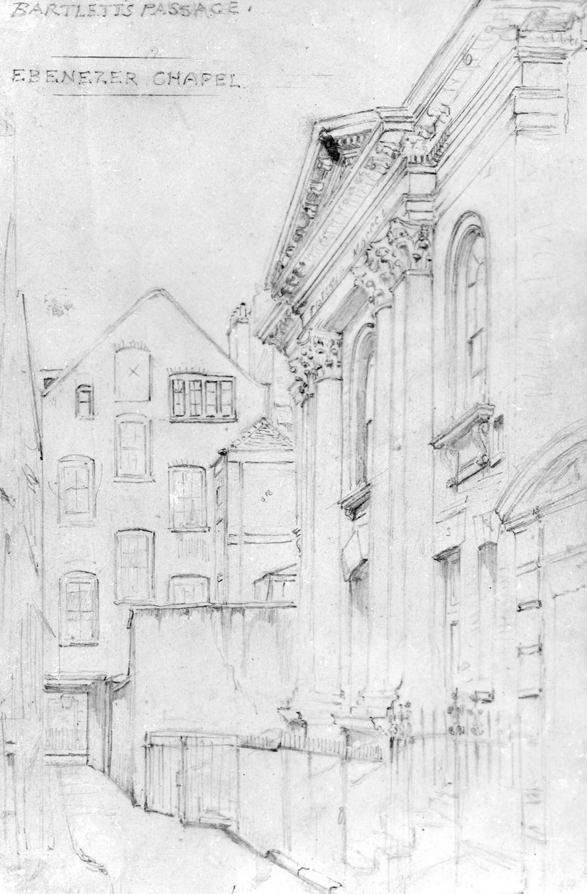 Kaplica Ebenezer, Pasaż Bartletts, ok. 1890 (rysunek) autorstwa J. Appleton