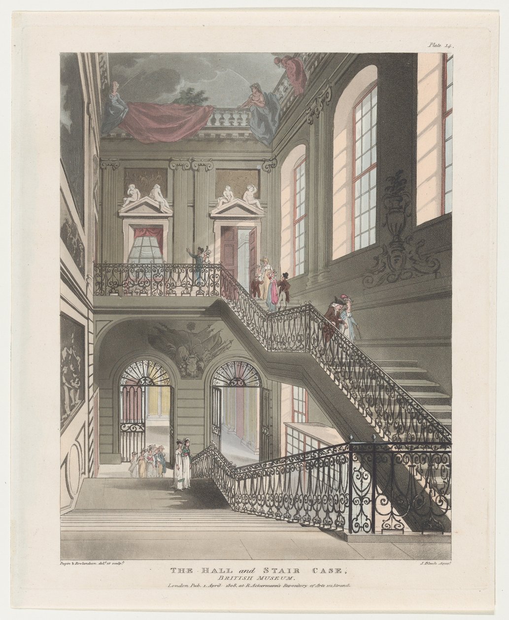 The Hall and Stair Case, British Museum, 1 kwietnia 1808., 1 kwietnia 1808. autorstwa J. Bluck