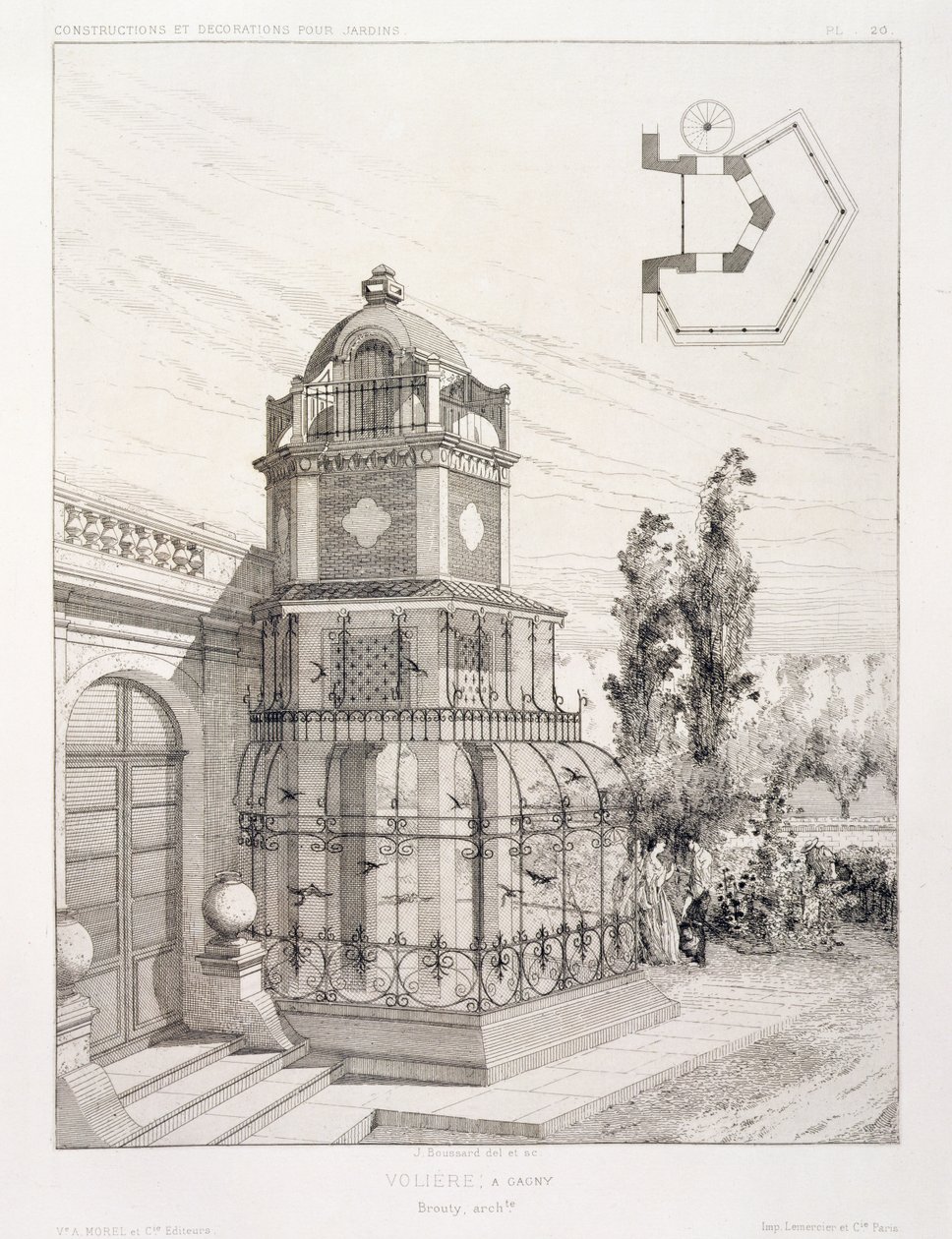Woliera dla ptaków śpiewających, z tomu projektów różnych architektów, wyd. Morel & Cie, Paryż, ok.1880 autorstwa J. Boussard