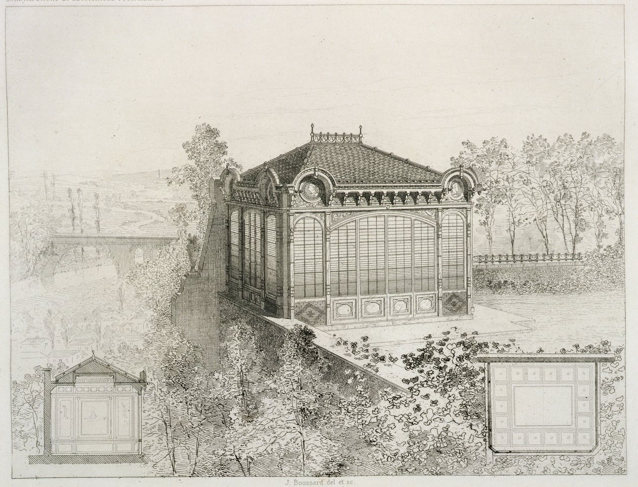 Plany i elewacja pawilonu ogrodowego, ok.1880 autorstwa J. Boussard