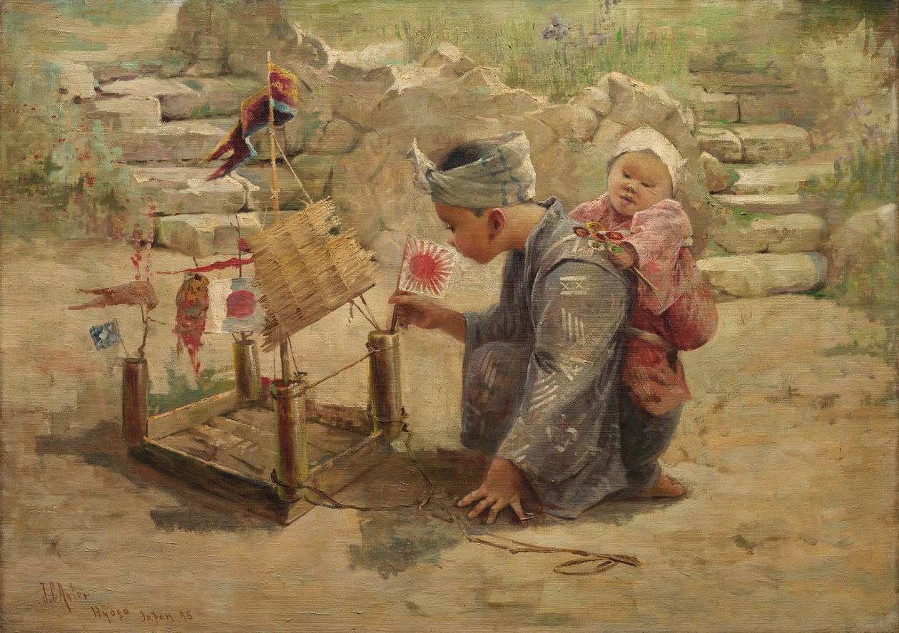 Japoński chłopiec budujący żołnierza, 1895. autorstwa J. C. Arter.