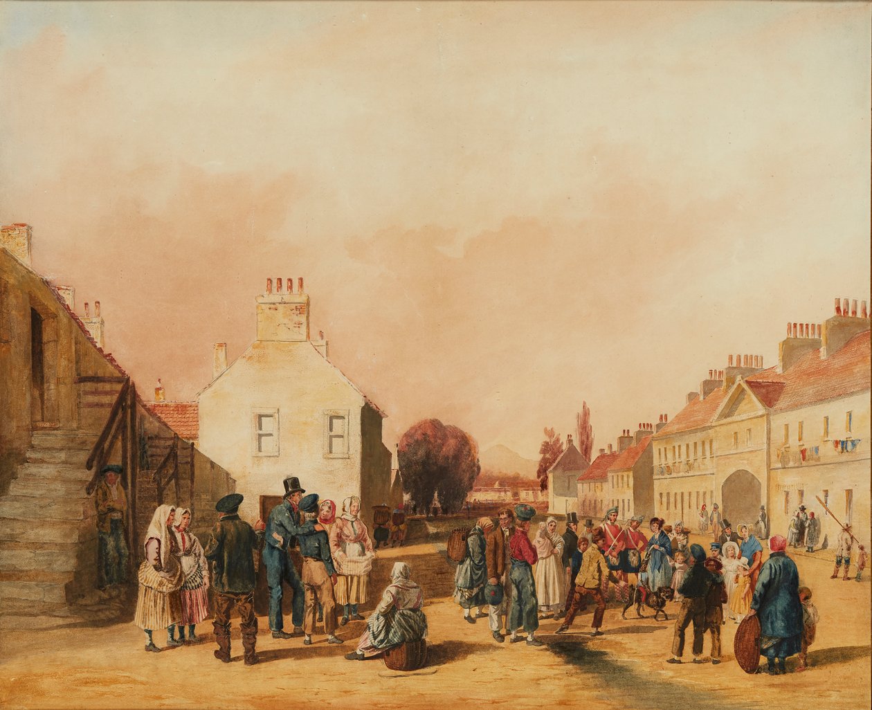 Fisherrow, Musselburgh (ołówek i akwarela) autorstwa J. C. Newton